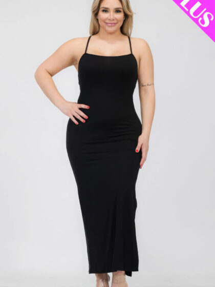 Plus Size Crisscross Back Split Thigh Maxi Dress Basics