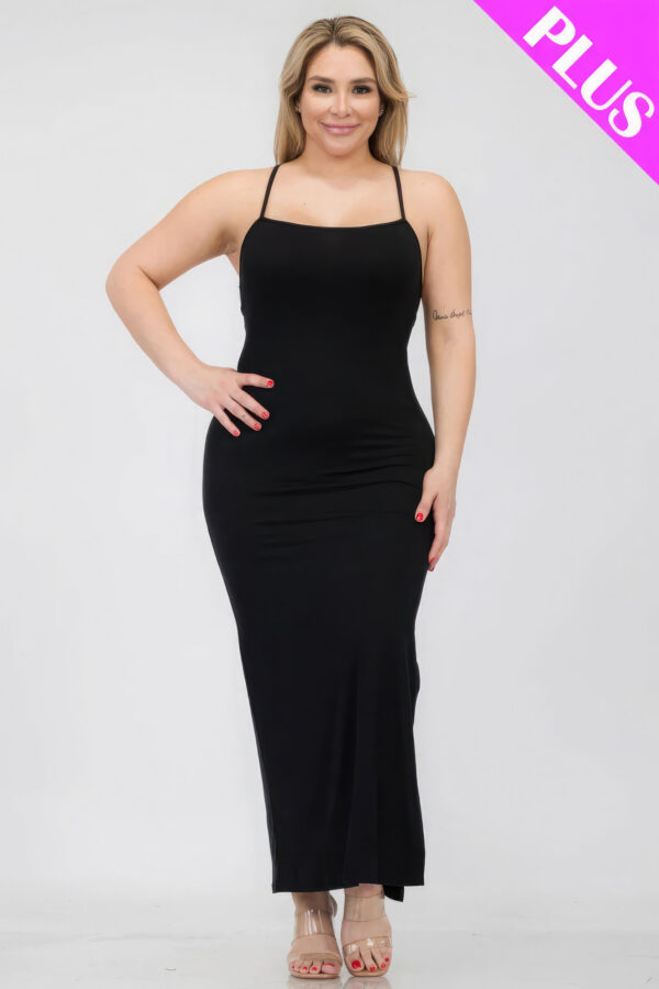 Plus Size Crisscross Back Split Thigh Maxi Dress Basics