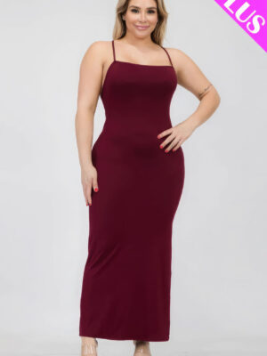 Plus Size Crisscross Back Split Thigh Maxi Dress Basics