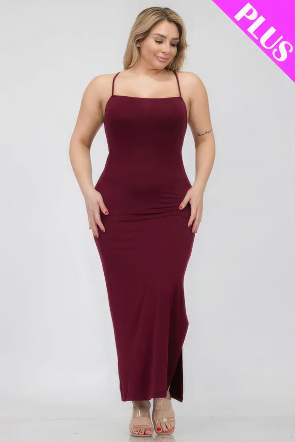 Plus Size Crisscross Back Split Thigh Maxi Dress Basics