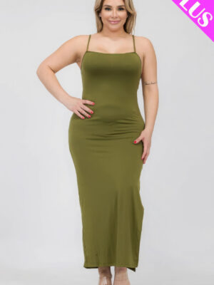 Plus Size Crisscross Back Split Thigh Maxi Dress Basics