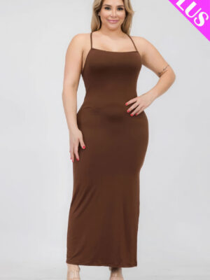 Plus Size Crisscross Back Split Thigh Maxi Dress Basics