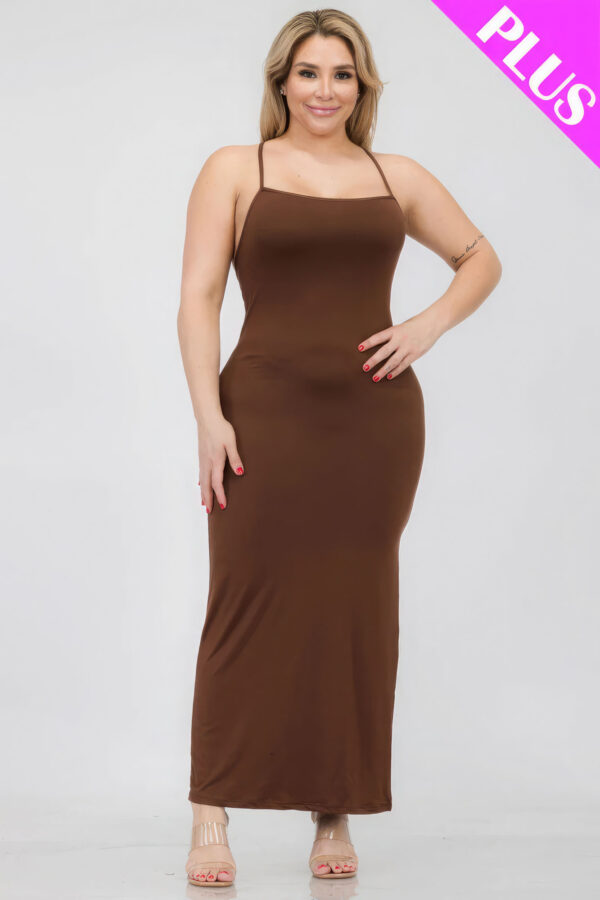 Plus Size Crisscross Back Split Thigh Maxi Dress Basics