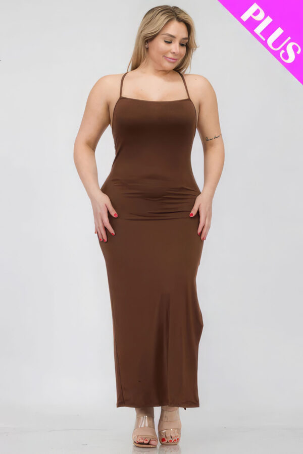 Plus Size Crisscross Back Split Thigh Maxi Dress Basics