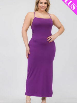 Plus Size Crisscross Back Split Thigh Maxi Dress Basics