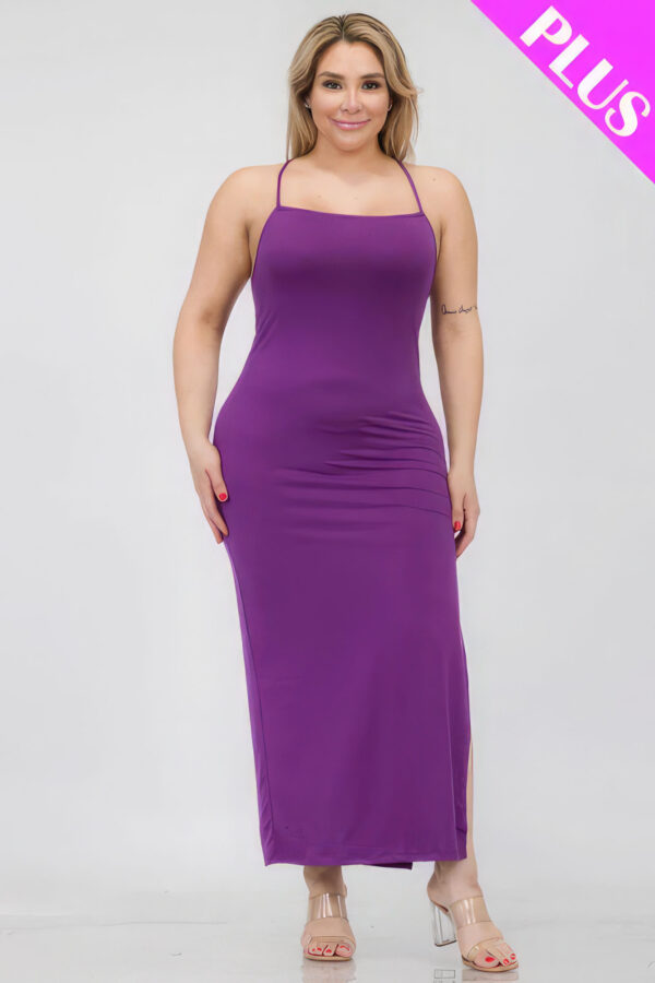 Plus Size Crisscross Back Split Thigh Maxi Dress Basics