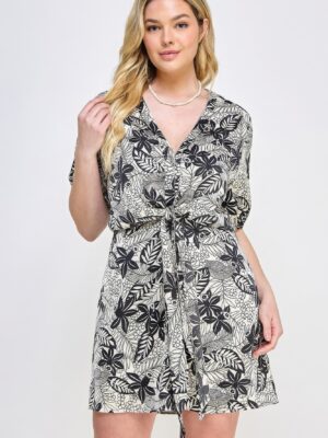 Plus Botanical Print Front Tie Dress Dresses