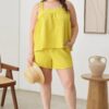 Plus Size Textured Top Elastic Waist Short Sets sets