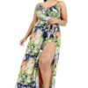 Plus Tropical Leaf Print Surplice Maxi Dress Dresses