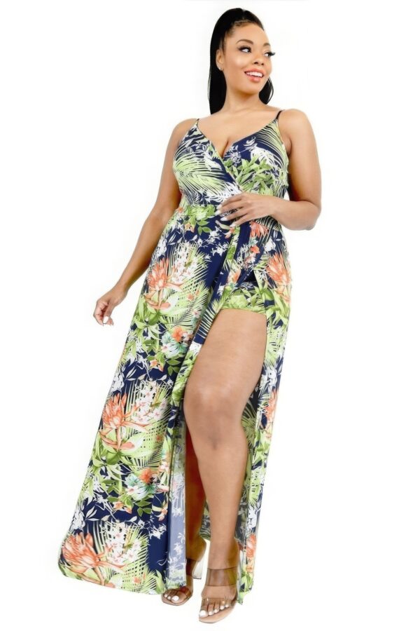 Plus Tropical Leaf Print Surplice Maxi Dress Dresses