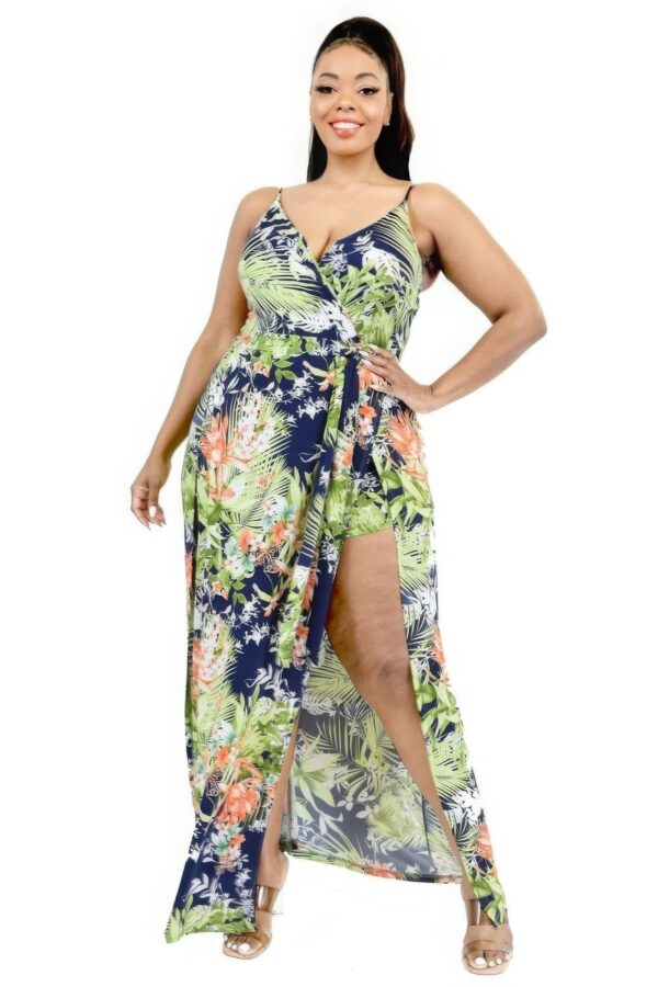 Plus Tropical Leaf Print Surplice Maxi Dress Dresses