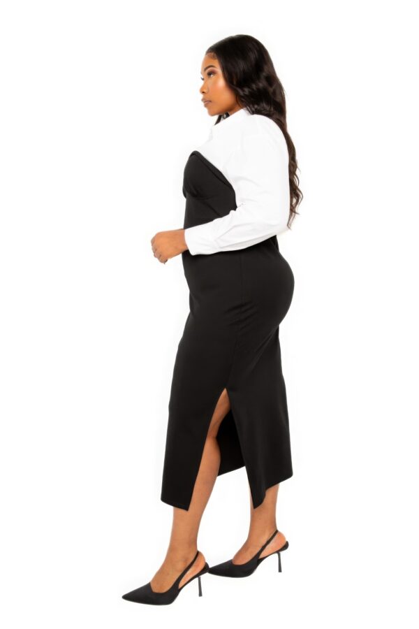 Collared Shirt Bodycon Midi Dress With Side Slit Dresses