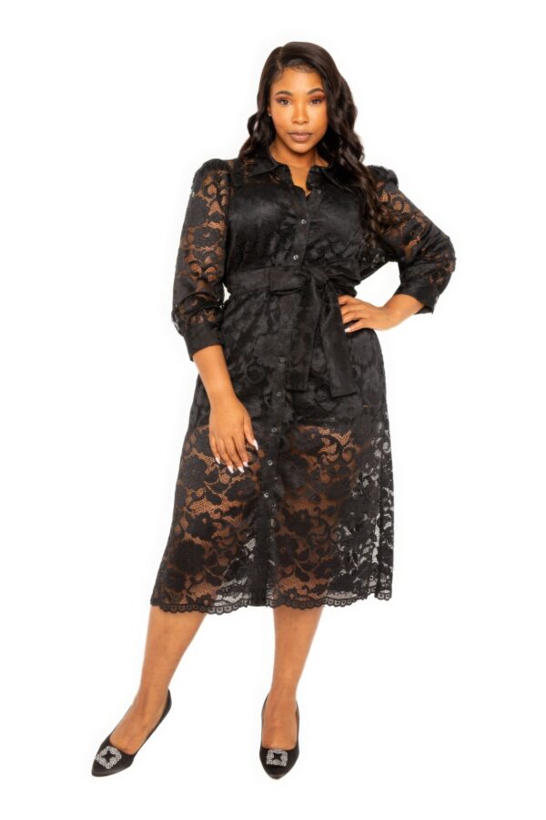 Belted Lace Shirt Dress Dresses