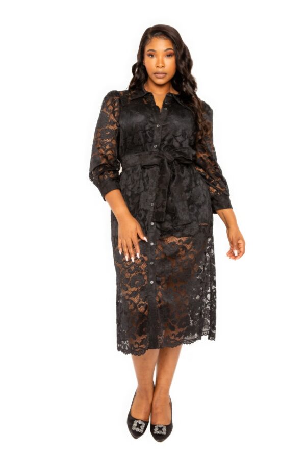 Belted Lace Shirt Dress Dresses