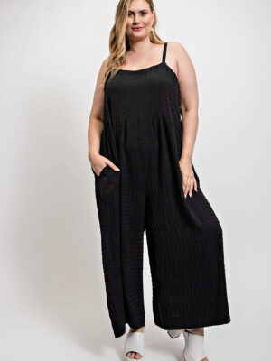 Texture Woven Sleeveless Jumpsuit With Side Button Rompers