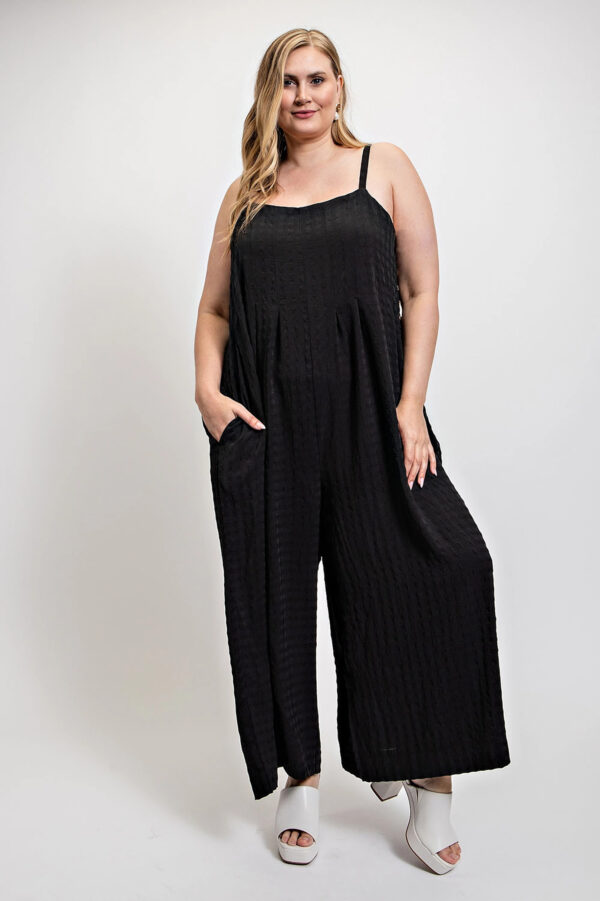 Texture Woven Sleeveless Jumpsuit With Side Button Rompers