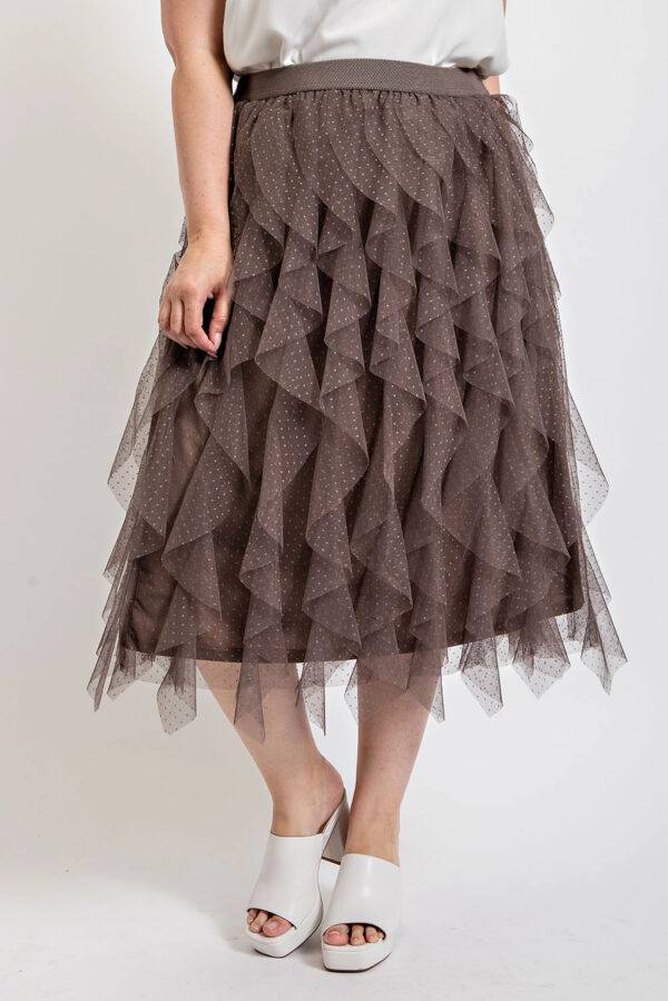 Ruffled Tulle Midi Skirt With Elastic Waist Band Bottoms