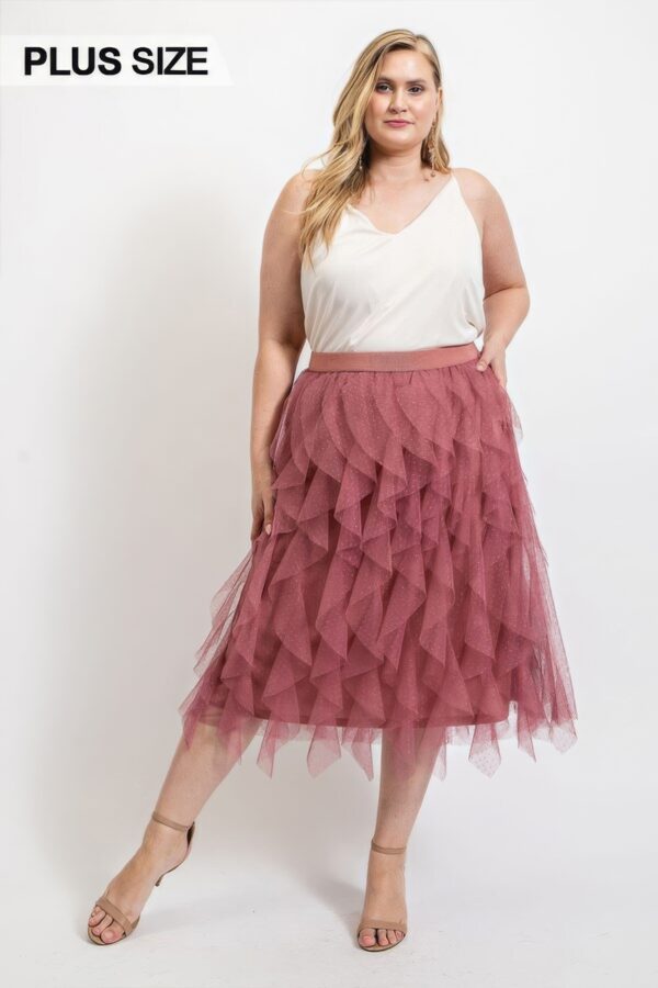 Ruffled Tulle Midi Skirt With Elastic Waist Band Bottoms