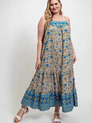 Floral And Aztec Print Drop Down Maxi Dress With Spaghetti Strap Dresses