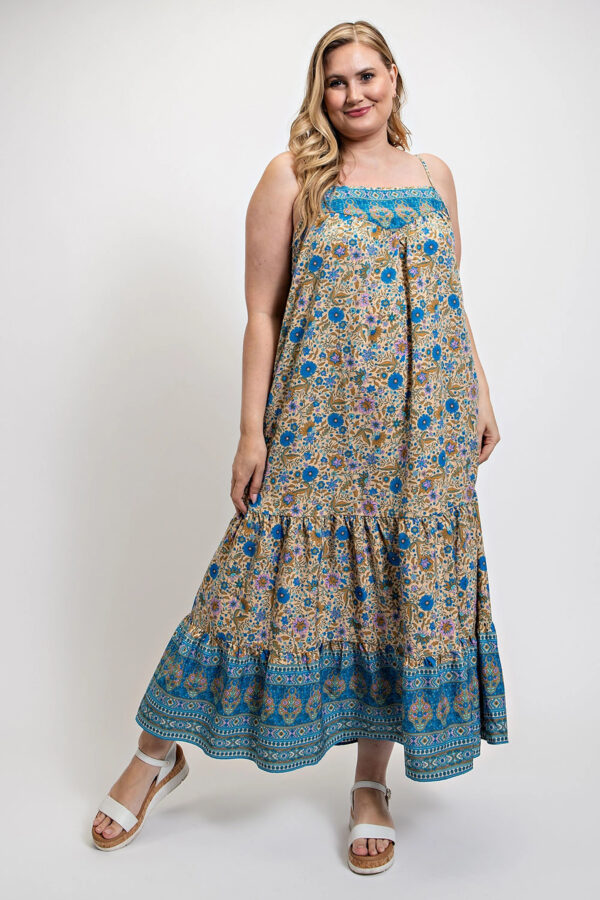 Floral And Aztec Print Drop Down Maxi Dress With Spaghetti Strap Dresses