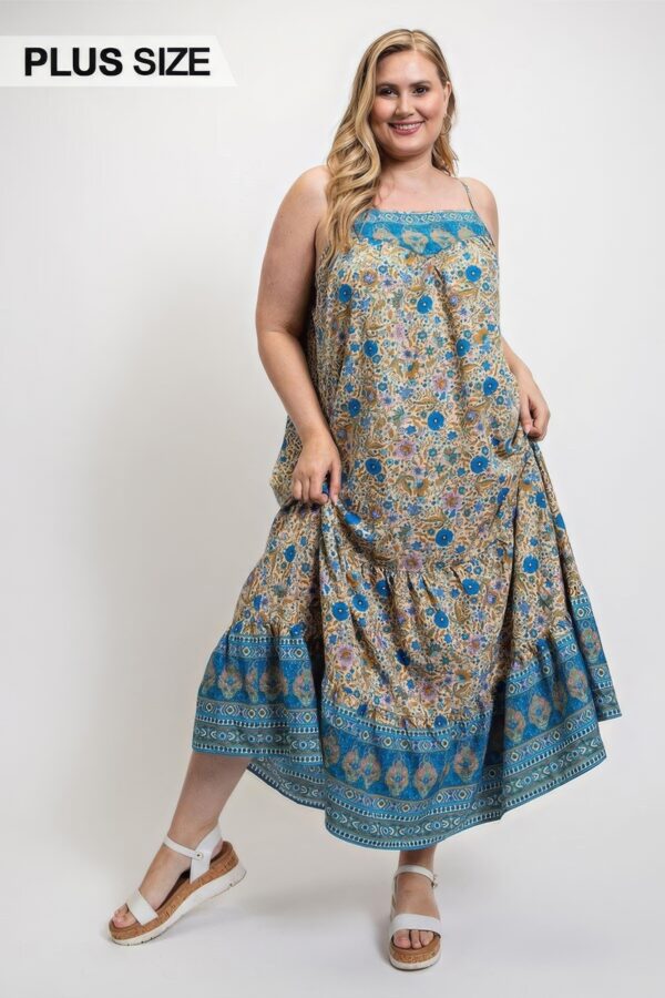 Floral And Aztec Print Drop Down Maxi Dress With Spaghetti Strap Dresses