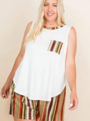 Plus Size Solid Sleeveless French Terry Tank Top Tops