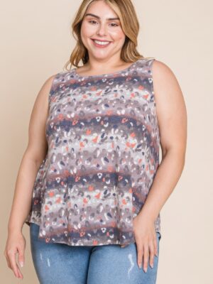 Plus Size Multi Tie Dye Animal Printed Tunic Tank Tops