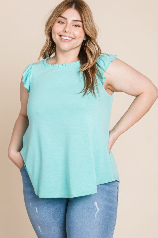 Plus Size Solid French Terry Basic Casual Top Tops