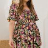 Plus Floral Printed Center Tie-back Mini Dress Dresses