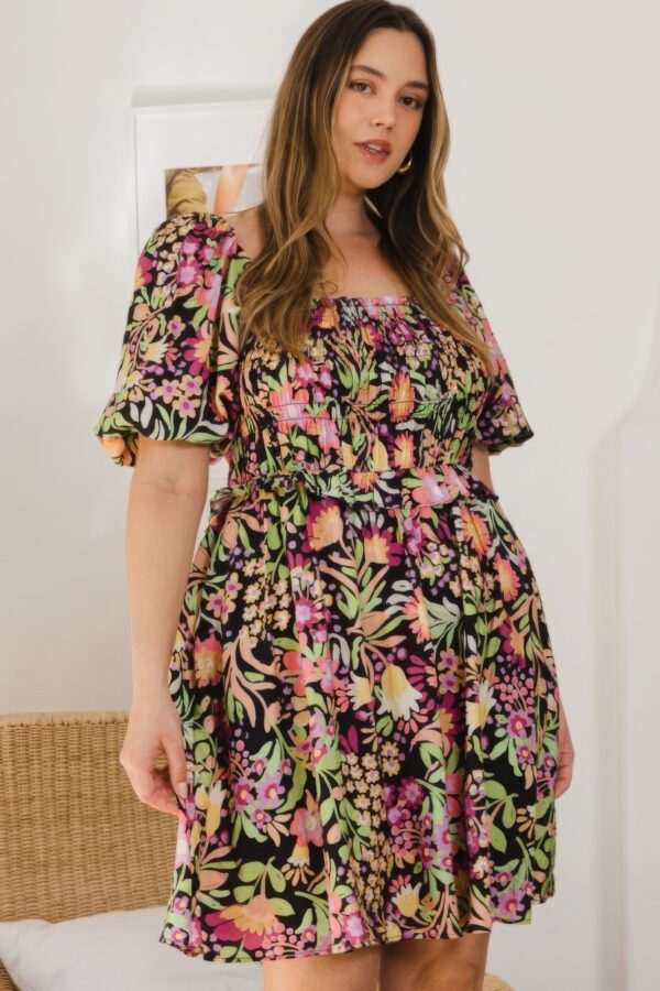 Plus Floral Printed Center Tie-back Mini Dress Dresses