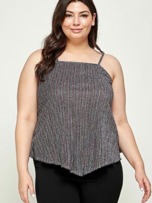 Metallic Stripe Handkerchief Plus Size Top Tops