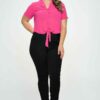 Plus Solid Chiffon Button Down Tie Front Short Sleeve Top Tops