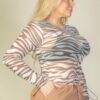 Plus Size Zebra Print Sexy Sheer Mesh Bodysuit Tops