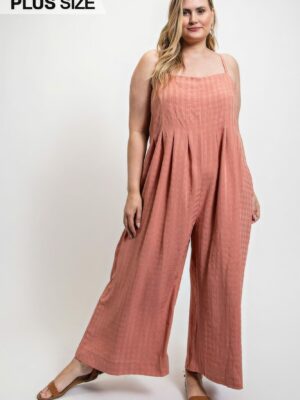 Texture Woven Sleeveless Jumpsuit With Side Button Rompers