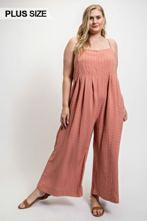 Texture Woven Sleeveless Jumpsuit With Side Button Rompers