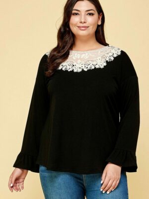 Plus Size Solid Long Sleeve Top Tops