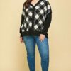 Plus Size Buffalo Plaid Knit Button Up Oversize Cardigan Tops