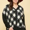 Plus Size Buffalo Plaid Knit Button Up Oversize Cardigan Tops