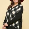 Plus Size Buffalo Plaid Knit Button Up Oversize Cardigan Tops