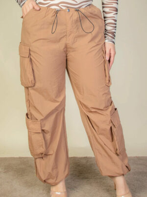 Plus Size Flap Pockets Drawstring Ruched Parachute Pants Bottoms