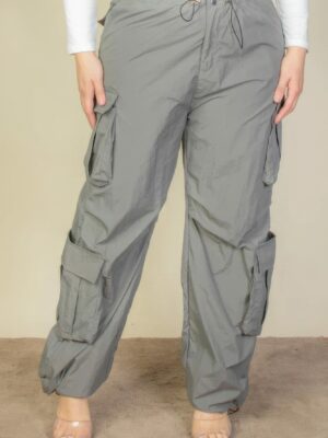 Plus Size Flap Pockets Drawstring Ruched Parachute Pants Bottoms