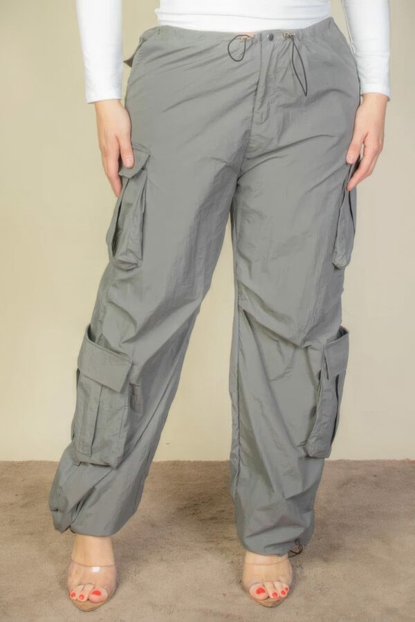 Plus Size Flap Pockets Drawstring Ruched Parachute Pants Bottoms