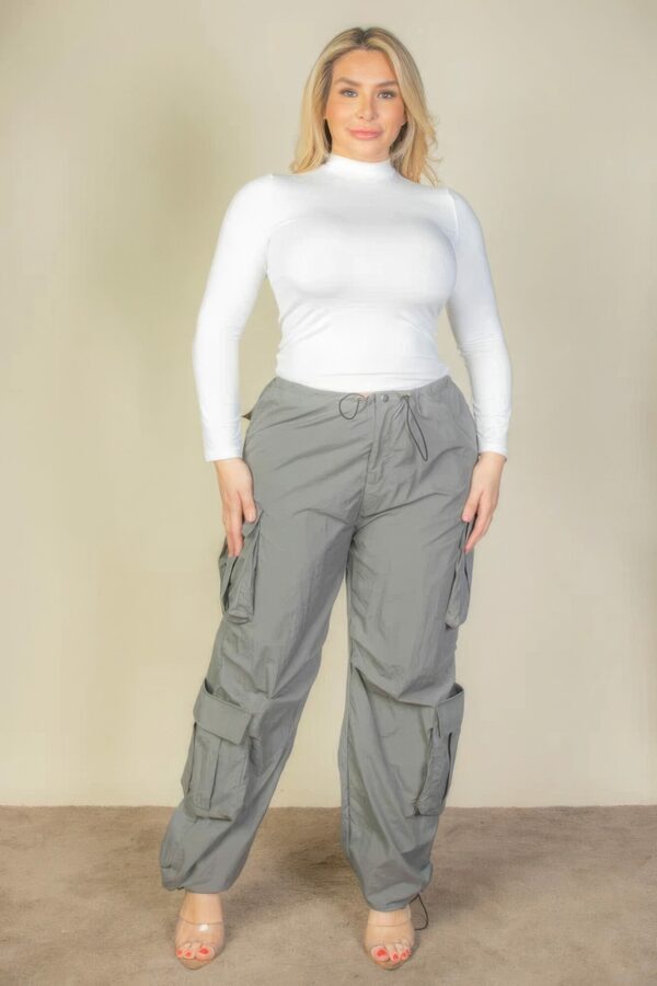 Plus Size Flap Pockets Drawstring Ruched Parachute Pants Bottoms