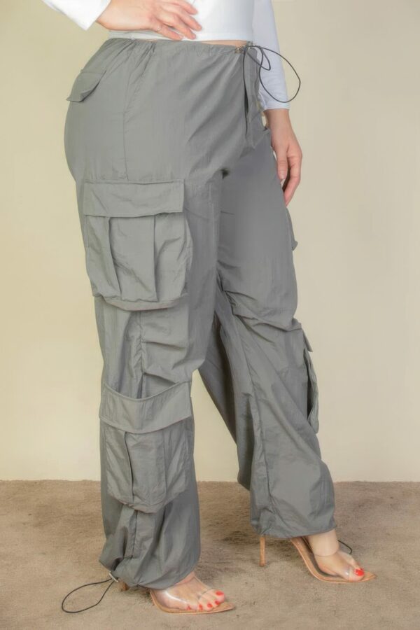 Plus Size Flap Pockets Drawstring Ruched Parachute Pants Bottoms