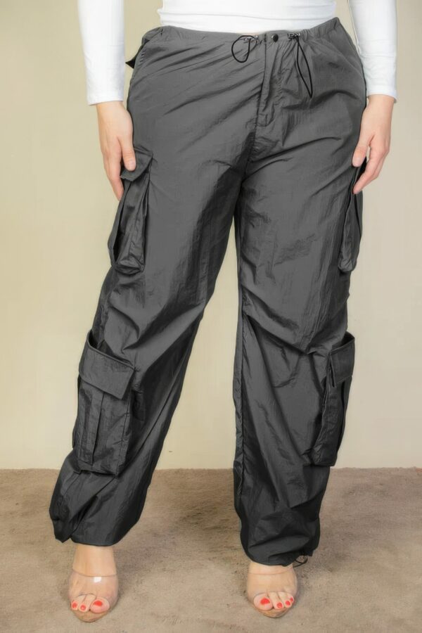 Plus Size Flap Pockets Drawstring Ruched Parachute Pants Bottoms