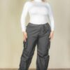 Plus Size Flap Pockets Drawstring Ruched Parachute Pants Bottoms