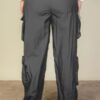 Plus Size Flap Pockets Drawstring Ruched Parachute Pants Bottoms