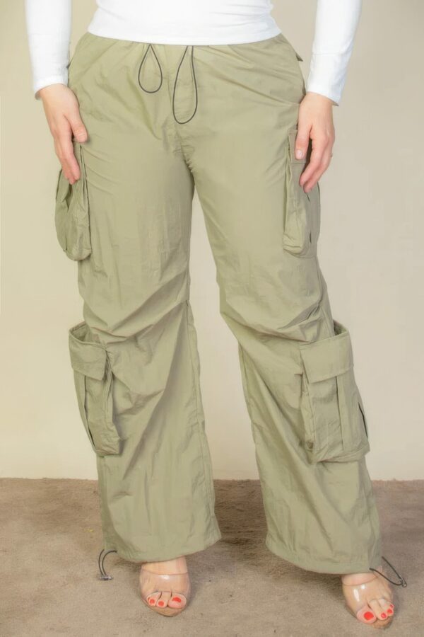 Plus Size Flap Pockets Drawstring Ruched Parachute Pants Bottoms