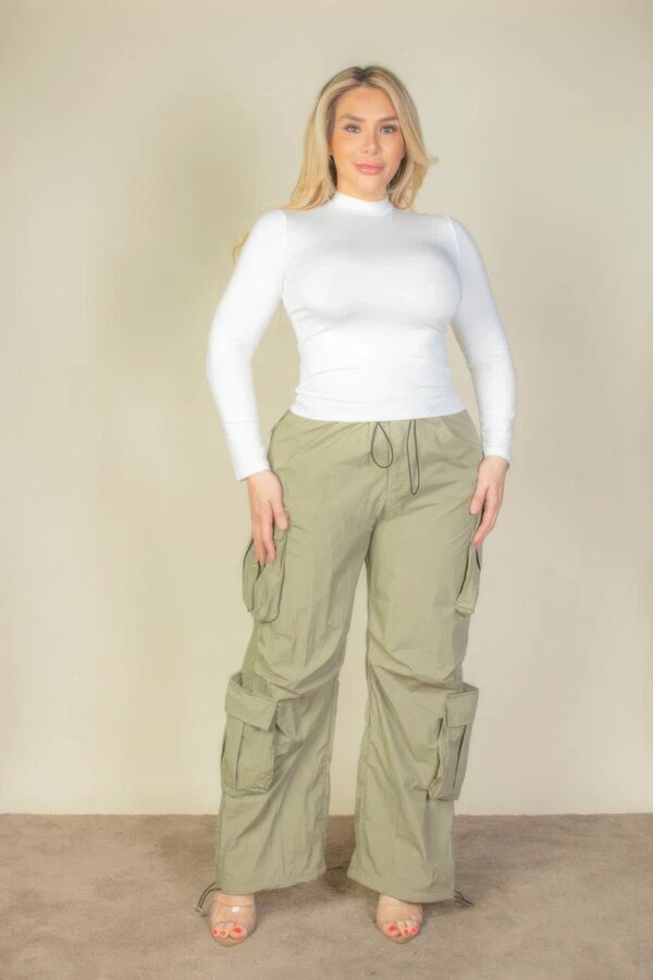 Plus Size Flap Pockets Drawstring Ruched Parachute Pants Bottoms