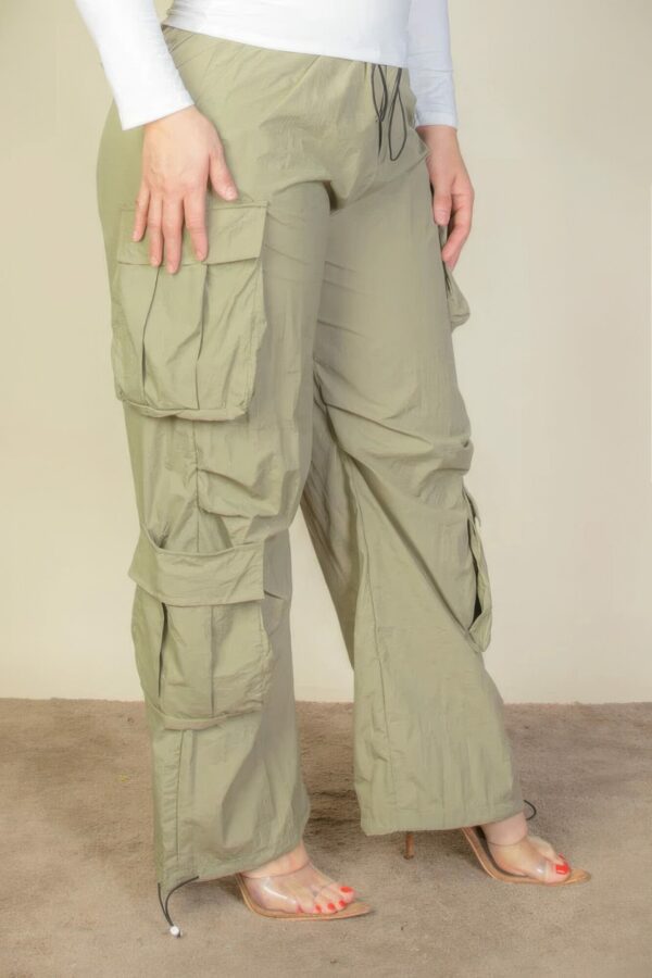 Plus Size Flap Pockets Drawstring Ruched Parachute Pants Bottoms